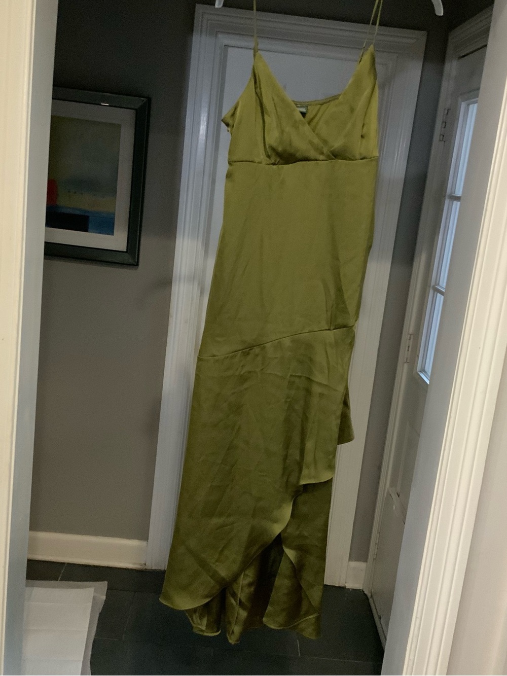 Olive Green Satin Slip Dress with Asymmetrical Hem size medium NWT sku 3254